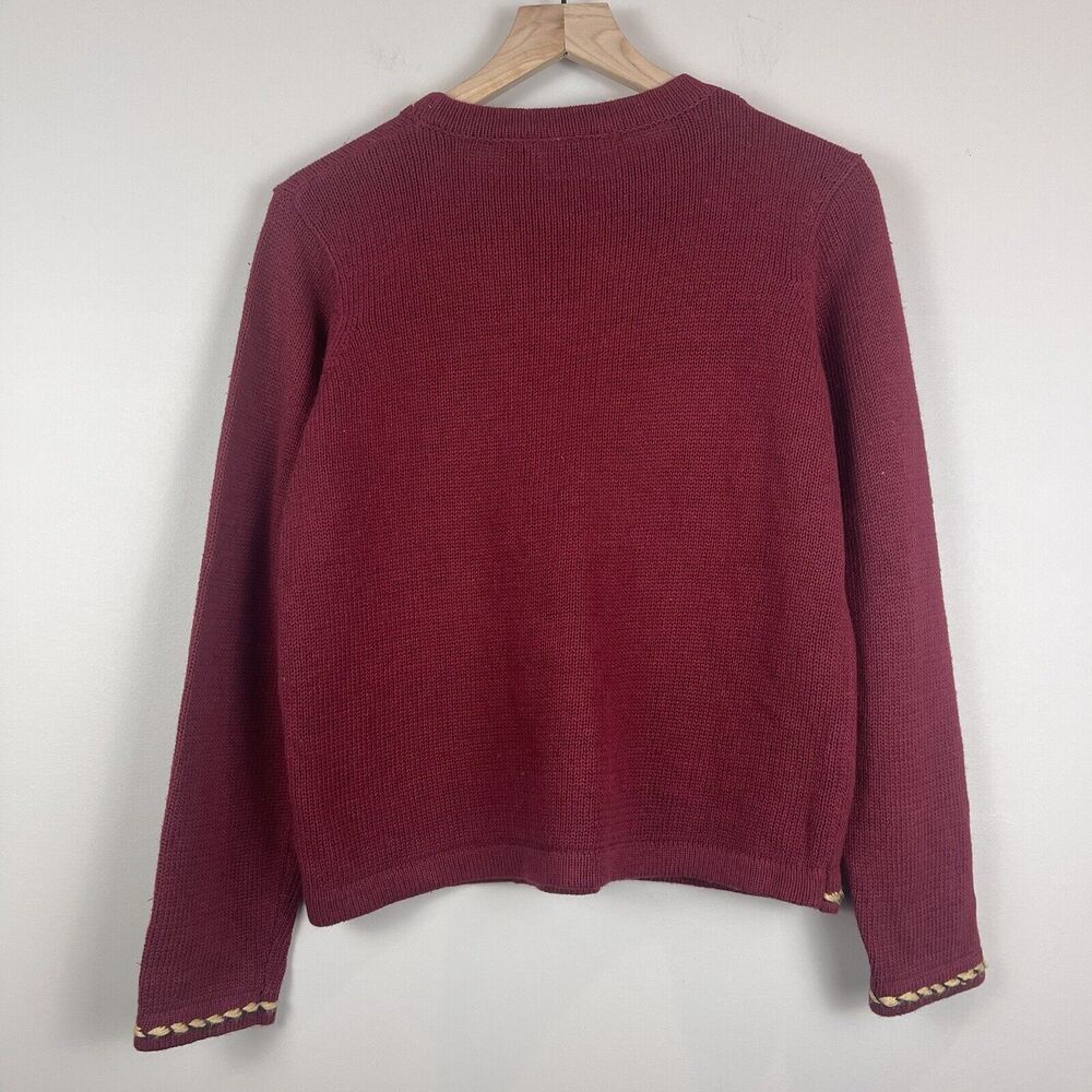Embroidered Fall Leaf Crewneck Sweater - Burgundy - Picture 7 of 9
